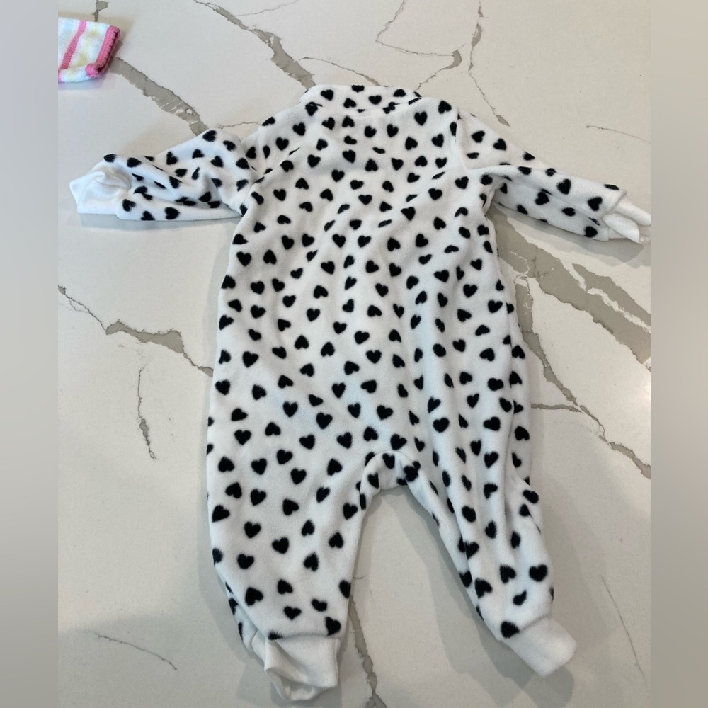 Baby girl white black heart fleece footie pajamas pjs zipper sleeper no foot 3mo